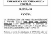 Avviso ai cittadini intervento di sanificazione emergenza epidemiologica Covid-19